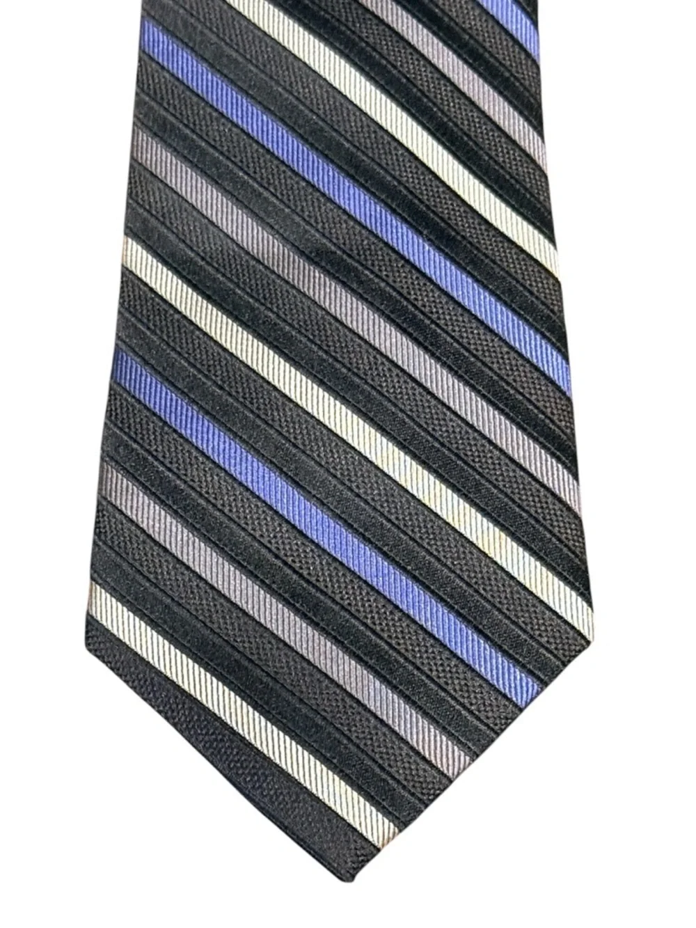 Classic Men’s Diagonal Stripe Tie in Black, Blue & Gray